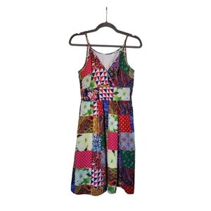 eShakti Patchwork Print Sundress A-Line Colorful Country Mini Dress, Size XS 2